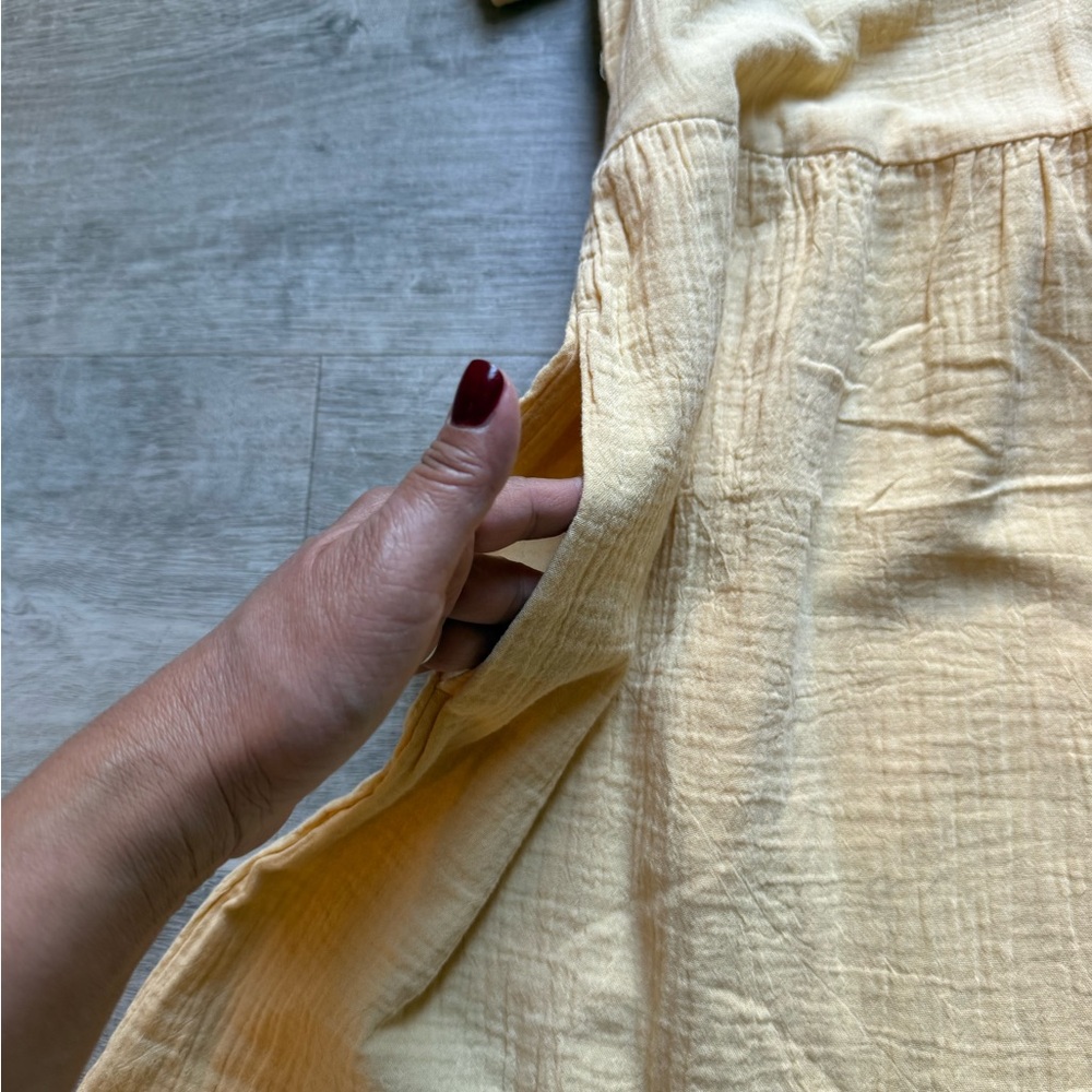 Pact Coastal Gauze Organic Cotton Breezy Back Tie Short Sleeves Yellow Dress XXS - Picture 7 of 12
